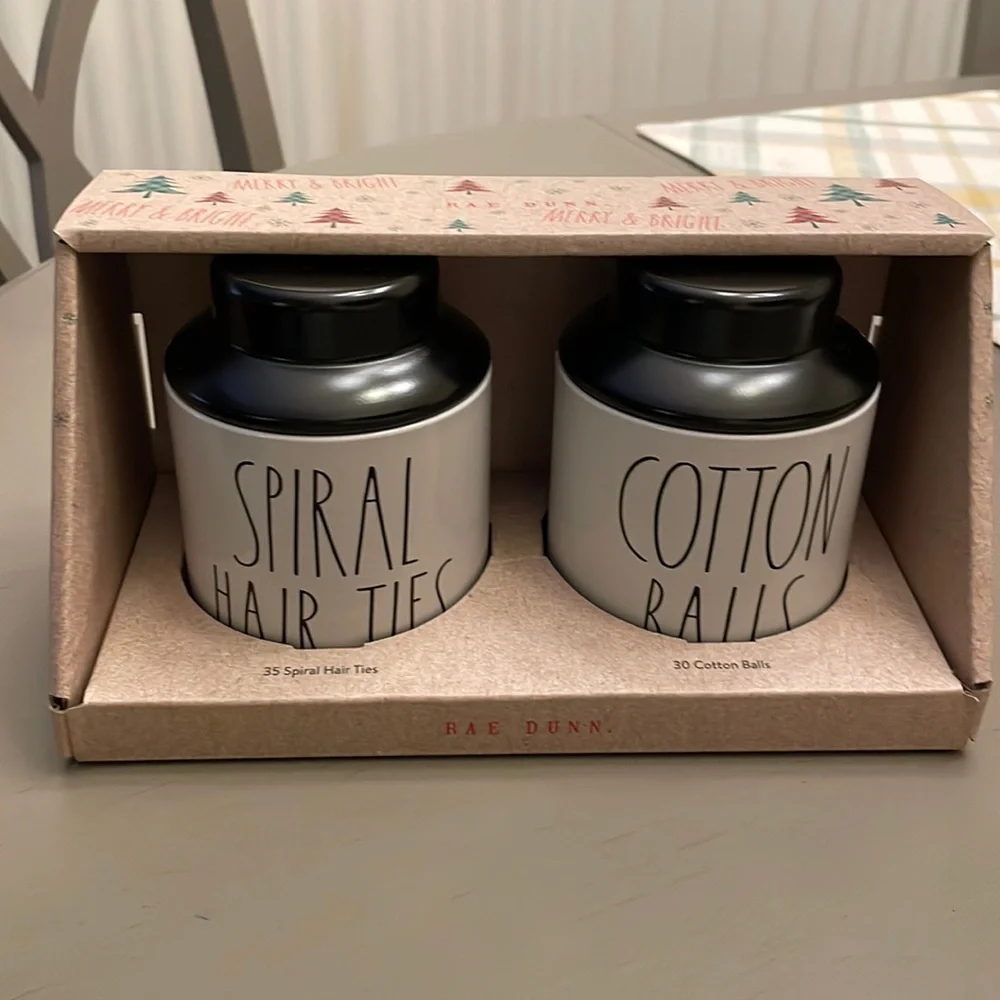 Rae Dunn Hair Ties and Cotton Ball Containers